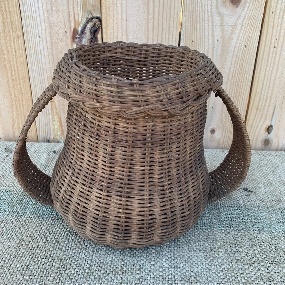 Cute Vintage Wicker Basket with Handles Bathroom Waste Basket Boho